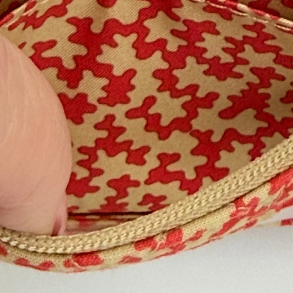 Vera‎ Bradley Zip ID Case Desert Cloud Wallet Red Tan Quilted Cotton Key Ring